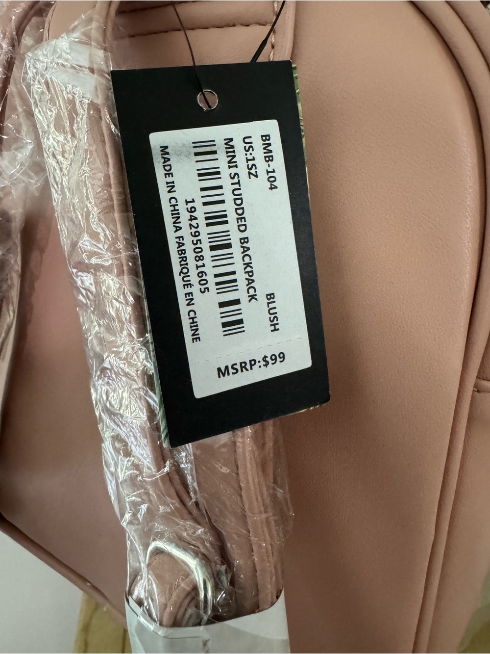 Badgley Mischka Quilted Stud Mini Backpack - Blush Pink NWT - Picture 3 of 7